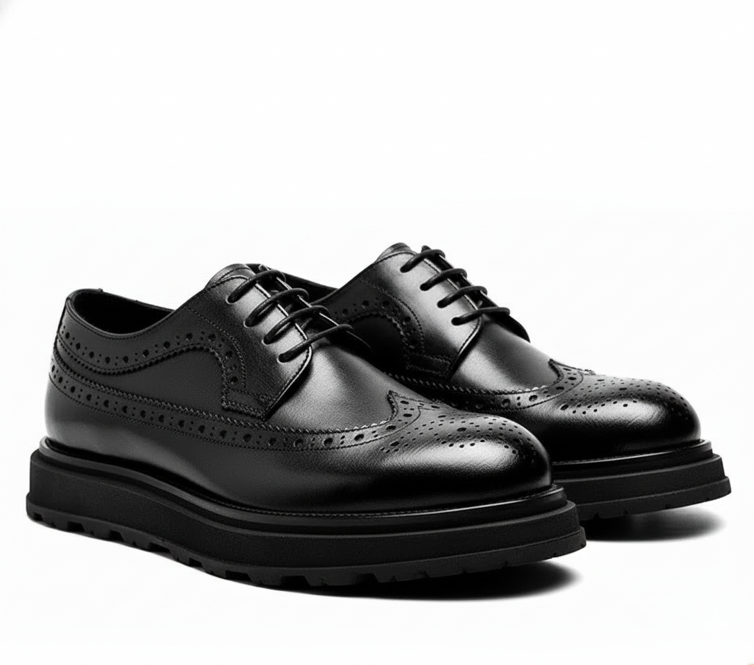 British Men’s Leather Shoes – Thick Sole Retro Brogues for Wedding & Business
