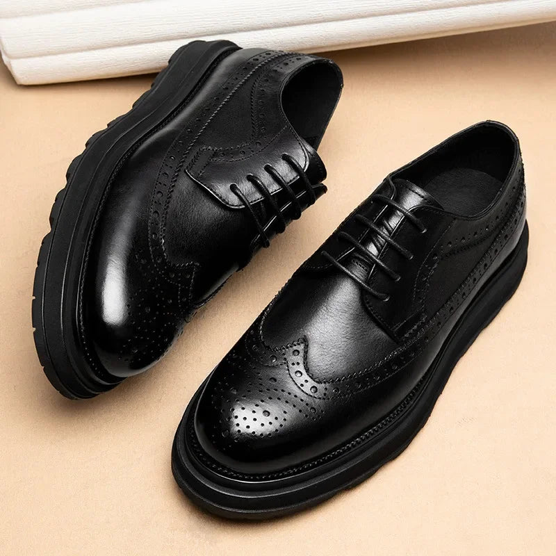 British Men’s Leather Shoes – Thick Sole Retro Brogues for Wedding & Business