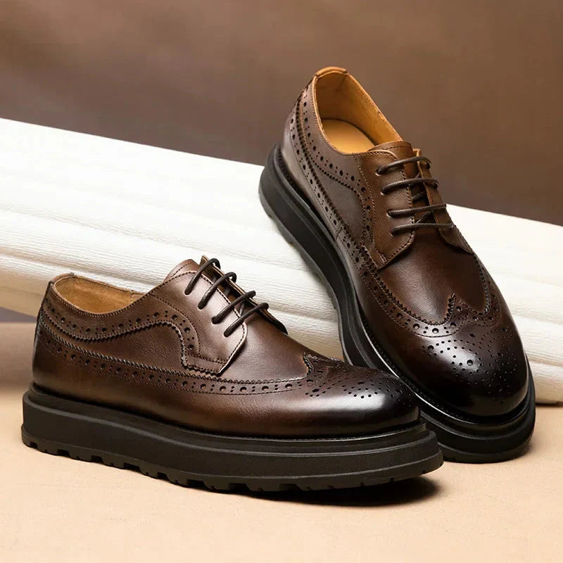 British Men’s Leather Shoes – Thick Sole Retro Brogues for Wedding & Business