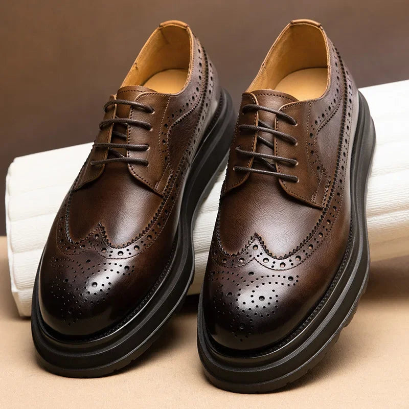 British Men’s Leather Shoes – Thick Sole Retro Brogues for Wedding & Business